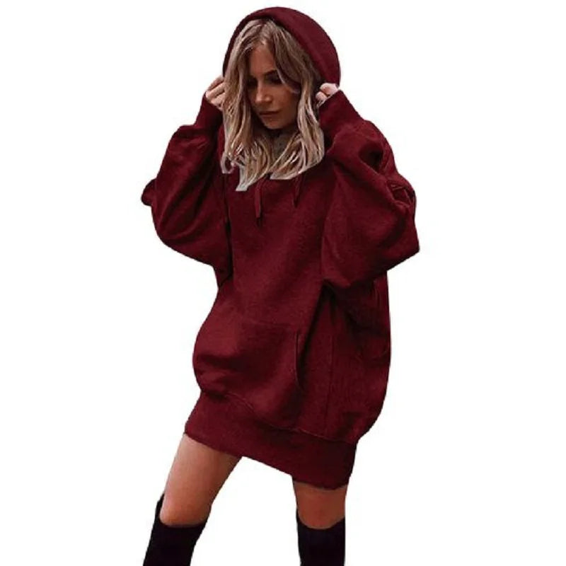 Mode-Trend Damen Einfarbig Lose Langarm Verdickt Hoodie Frau