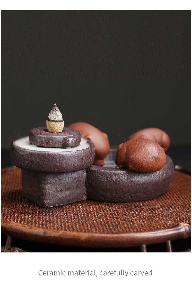 Ceramic Handicraft Lucky Pig Home Ornaments Waterfall Backflow Incense Burner Incense Holder Purple Clay Censer Without Incense