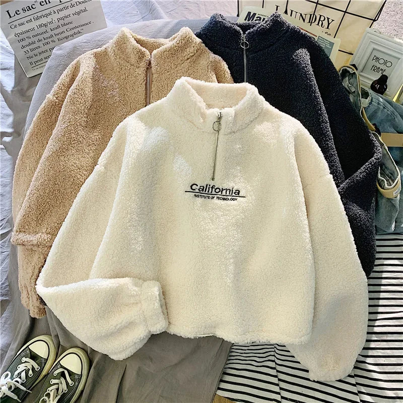 2023 Herbst Solide Brief Halb Rollkragen Pullover Frauen Langarm Lose Tops Reißverschluss Damen Kleidung Sweatshirt Sportli2023 Herbst Solide Brief Halb Rollkragen Pullover Frauen Langarm Lose Tops Reißverschluss Damen Kleidung Sweatshirt Sportlichen Stil
