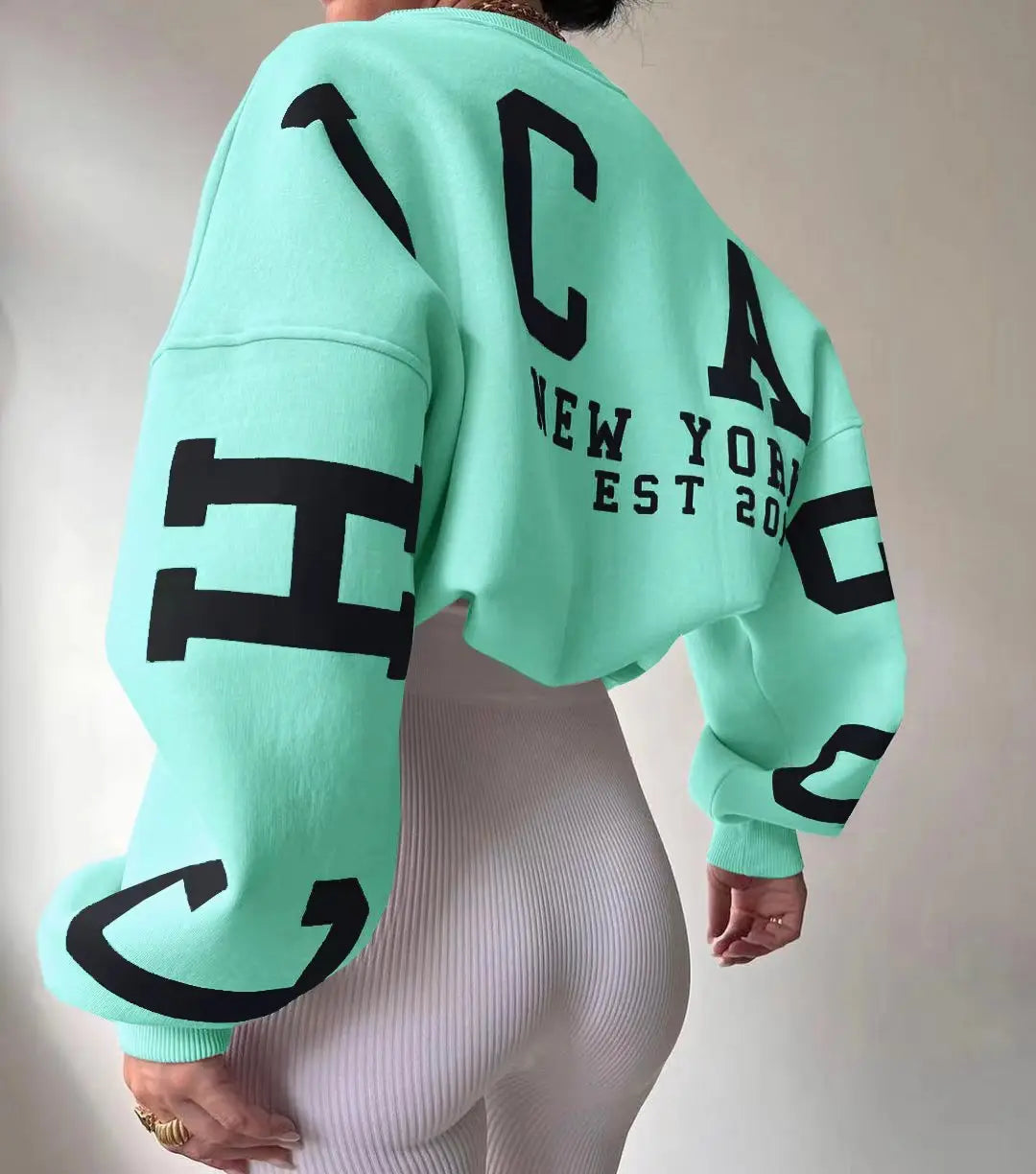 Frauen Grunge Lose Pullover Sweatshirts Zurück Brief Drucken Casual Verdickt Langarm Tops Herbst Streetwear