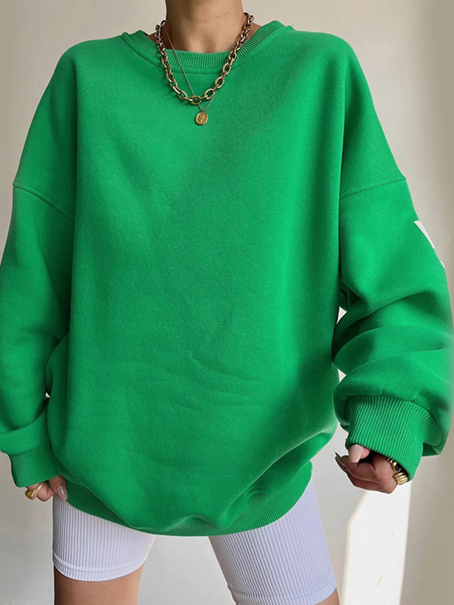 Caziffer Damen-Pullover, locker, übergroß, mit Buchstaben-Print, Rundhalsausschnitt, lässig, verdickt, lange Ärmel, Y2K, Boyfriend-Tops