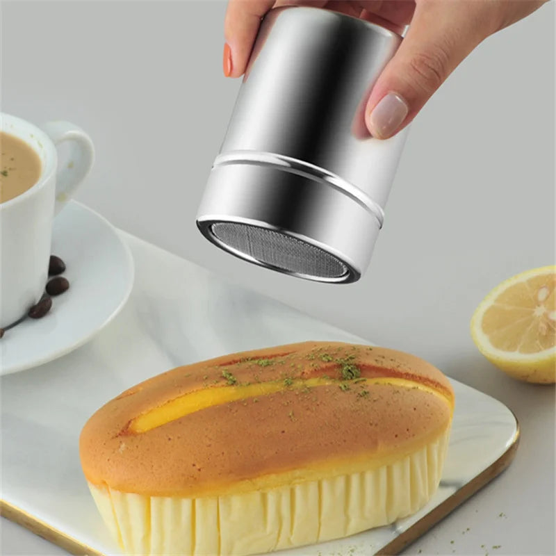 Pulverstreuer aus Edelstahl für die Küche, Pulververteiler mit dichtem Loch, Kakao, Zimt, Zucker, Gaze-Netzglas, Gewürzflaschen