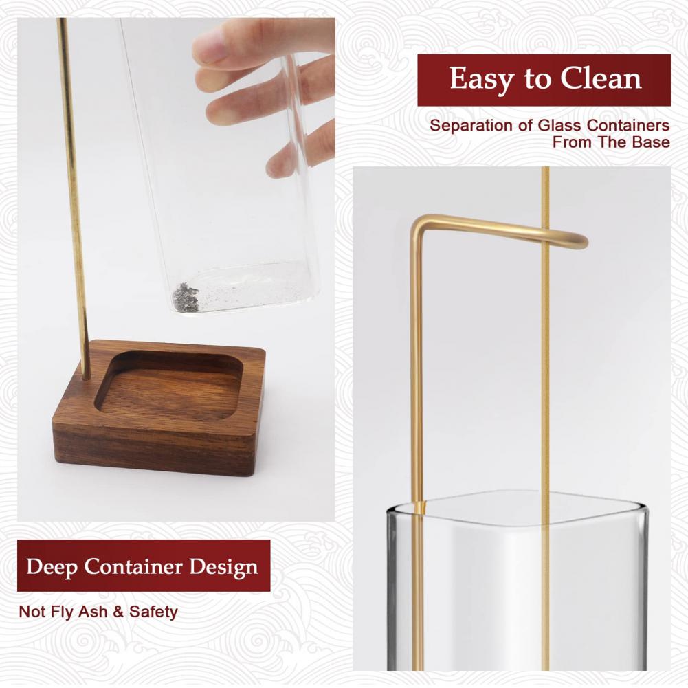 Modern Incense Burner With Glass Ash Catcher, Anti-ash Flying Incense Sticks Holder Wood Base For Home Decor Yoga Meditation