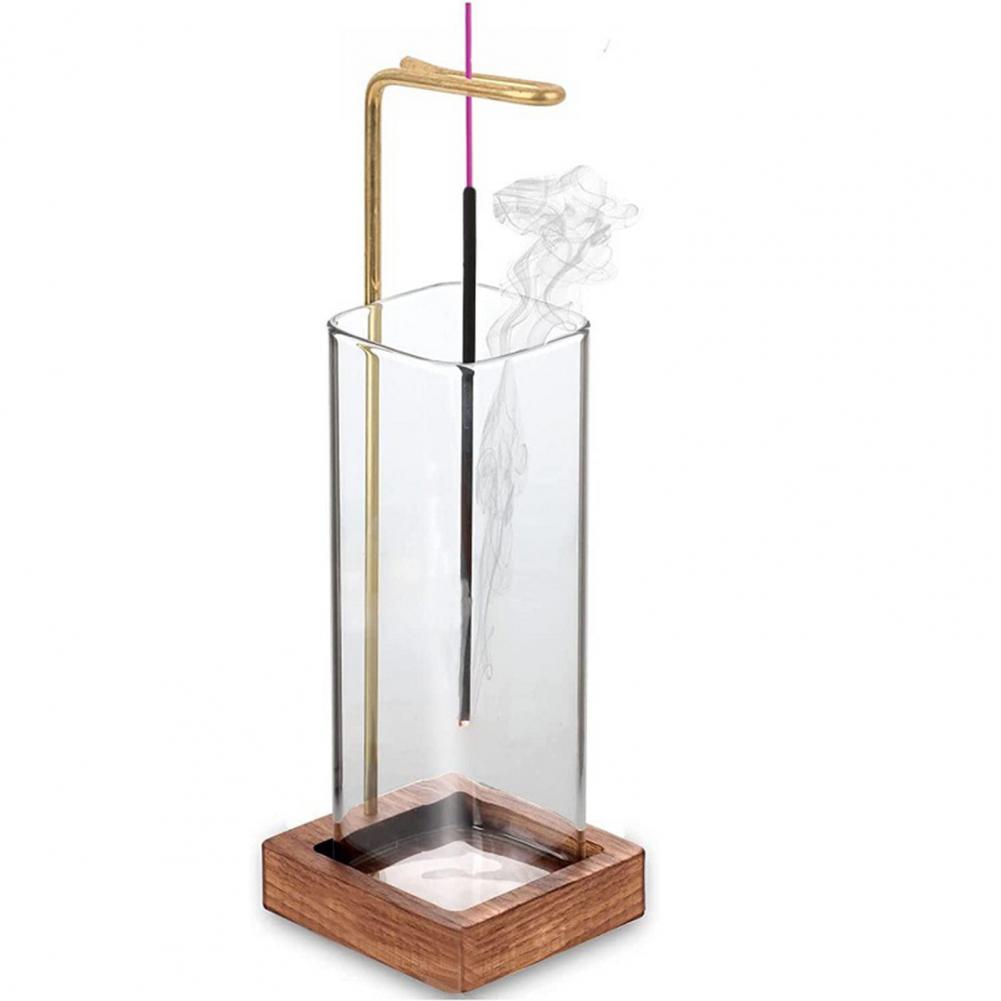 Modern Incense Burner With Glass Ash Catcher, Anti-ash Flying Incense Sticks Holder Wood Base For Home Decor Yoga Meditation