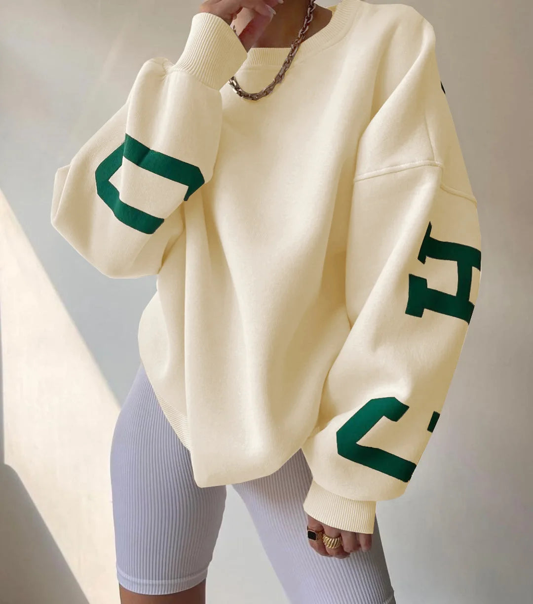 Frauen Grunge Lose Pullover Sweatshirts Zurück Brief Drucken Casual Verdickt Langarm Tops Herbst Streetwear