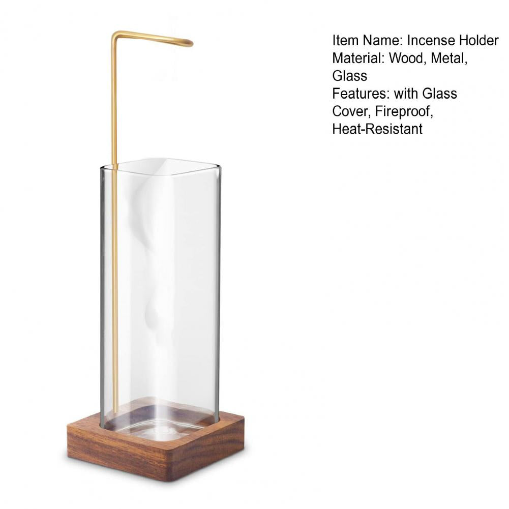Modern Incense Burner With Glass Ash Catcher, Anti-ash Flying Incense Sticks Holder Wood Base For Home Decor Yoga Meditation