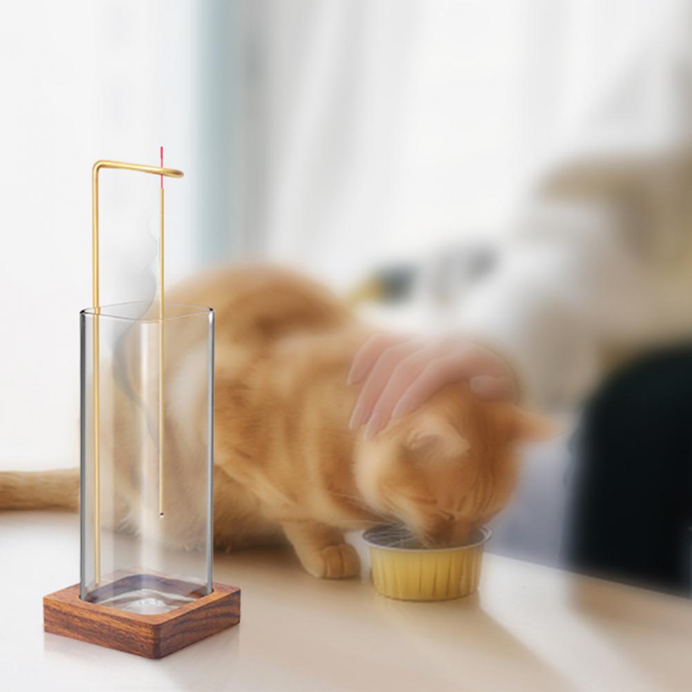 Modern Incense Burner With Glass Ash Catcher, Anti-ash Flying Incense Sticks Holder Wood Base For Home Decor Yoga Meditation