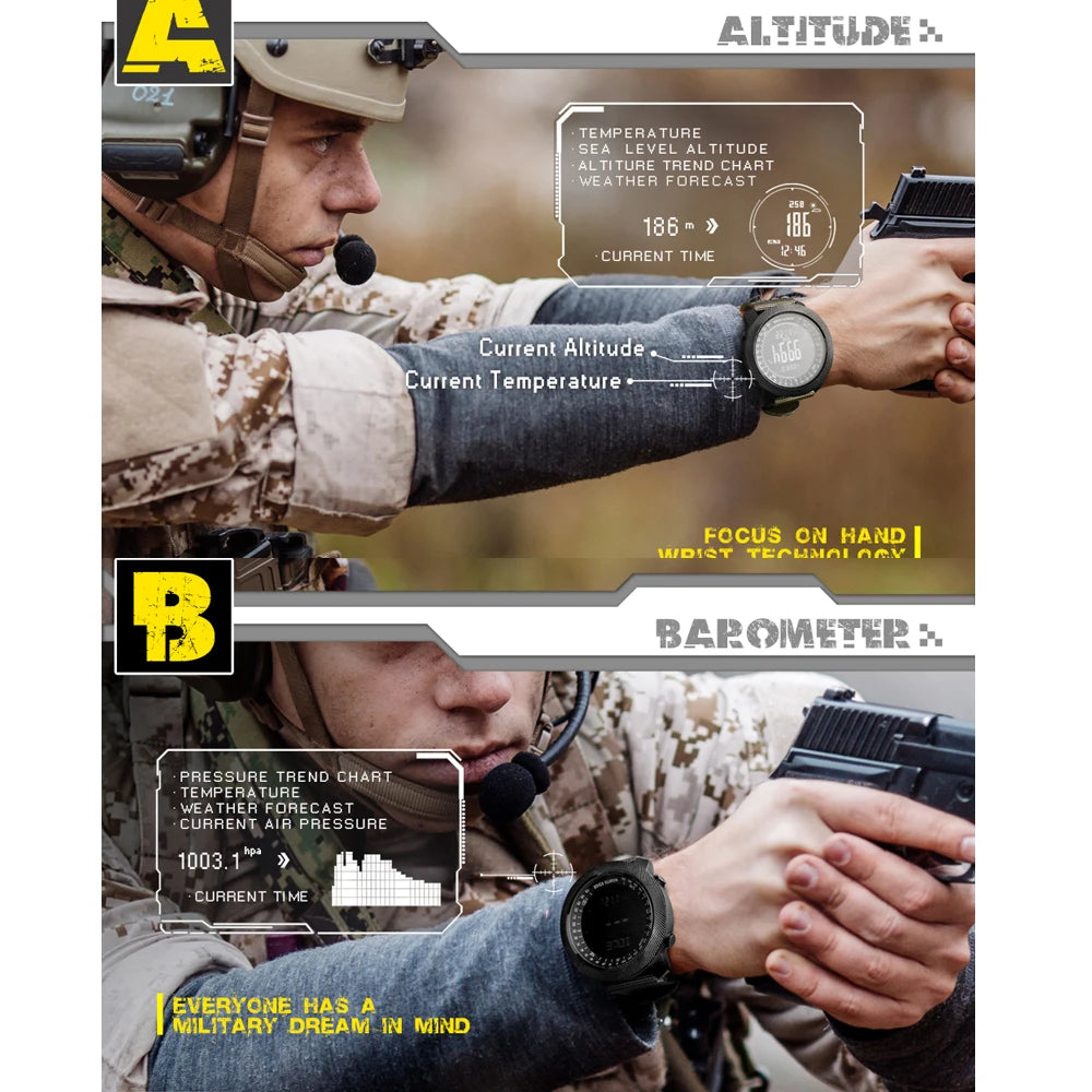 NORTH EDGE Herren Sport Digitaluhr Stunden Laufen Schwimmen Militär Armee Uhren Höhenmesser Barometer Kompass wasserdicht 50m