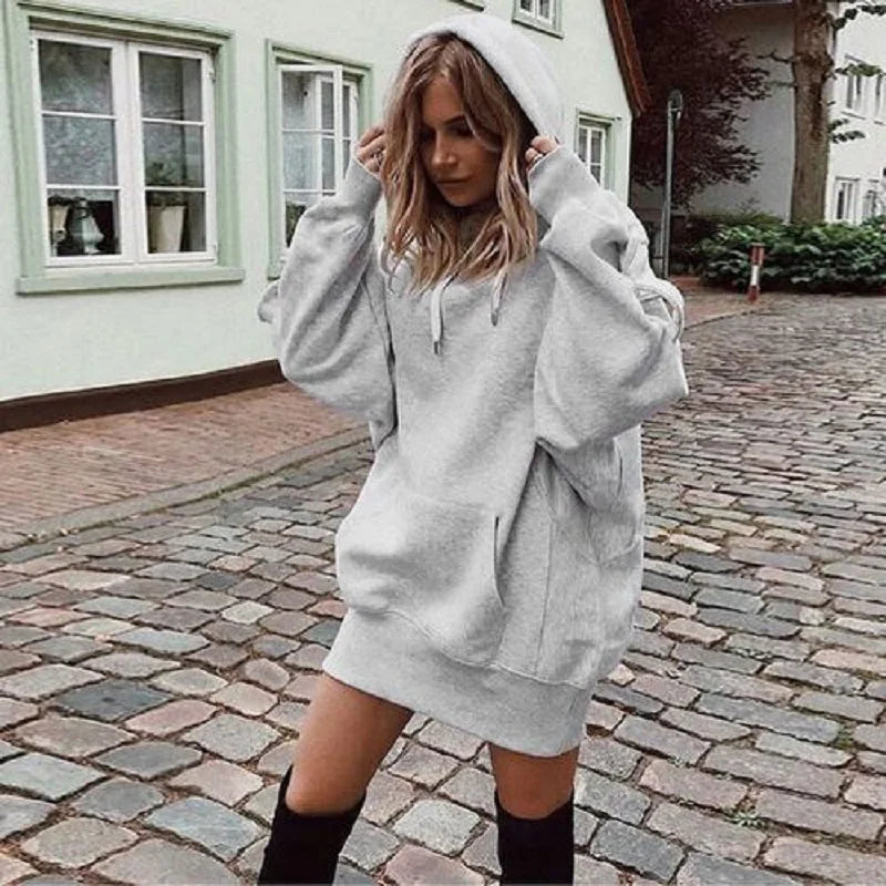 Mode-Trend Damen Einfarbig Lose Langarm Verdickt Hoodie Frau