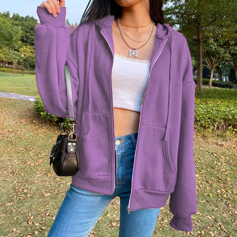 Sweatshirt Hoodie Übergröße Kapuzenjacke Sweatshirts Grau Damen Kleidung Solid Zip Up Hoodies Herbst Damen Tops Lange Ärmel