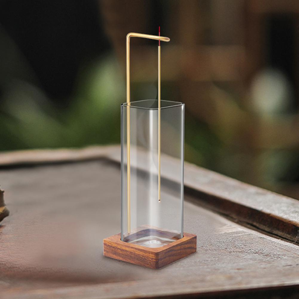 Modern Incense Burner With Glass Ash Catcher, Anti-ash Flying Incense Sticks Holder Wood Base For Home Decor Yoga Meditation
