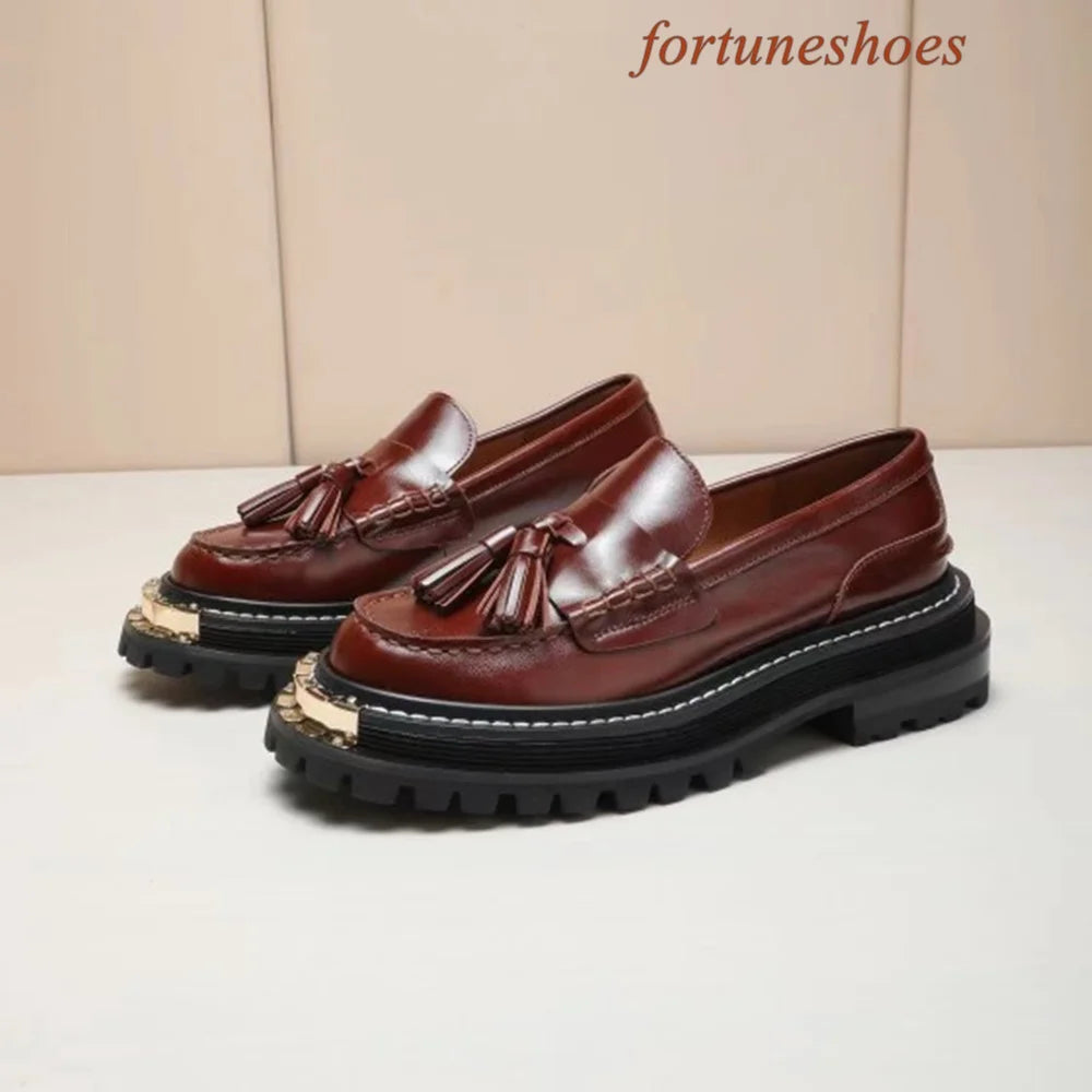 Metal Decoration Fringe Women Shoes Round Toe Slip On Sponge Cake Base Shoes Spring/autumn Fashion Casual Comfortable Shoes