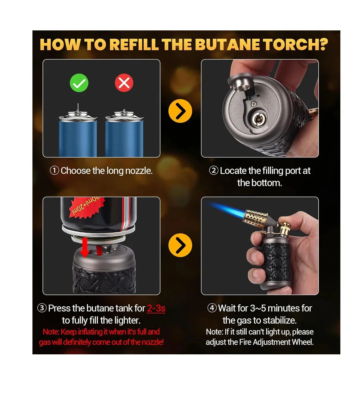 JOBON Einstellbarer nachfüllbarer Fackelfeuerzeug Blue Jet Turbo Flame BBQ Kochfeuerzeug Vintage Zigarre Antike Feste Flamme Sicherheitsschloss