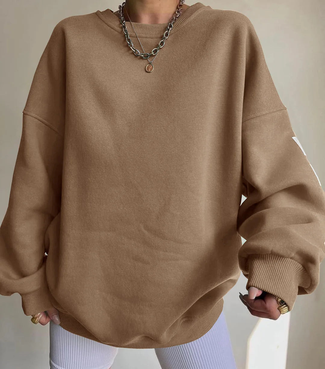 Frauen Grunge Lose Pullover Sweatshirts Zurück Brief Drucken Casual Verdickt Langarm Tops Herbst Streetwear