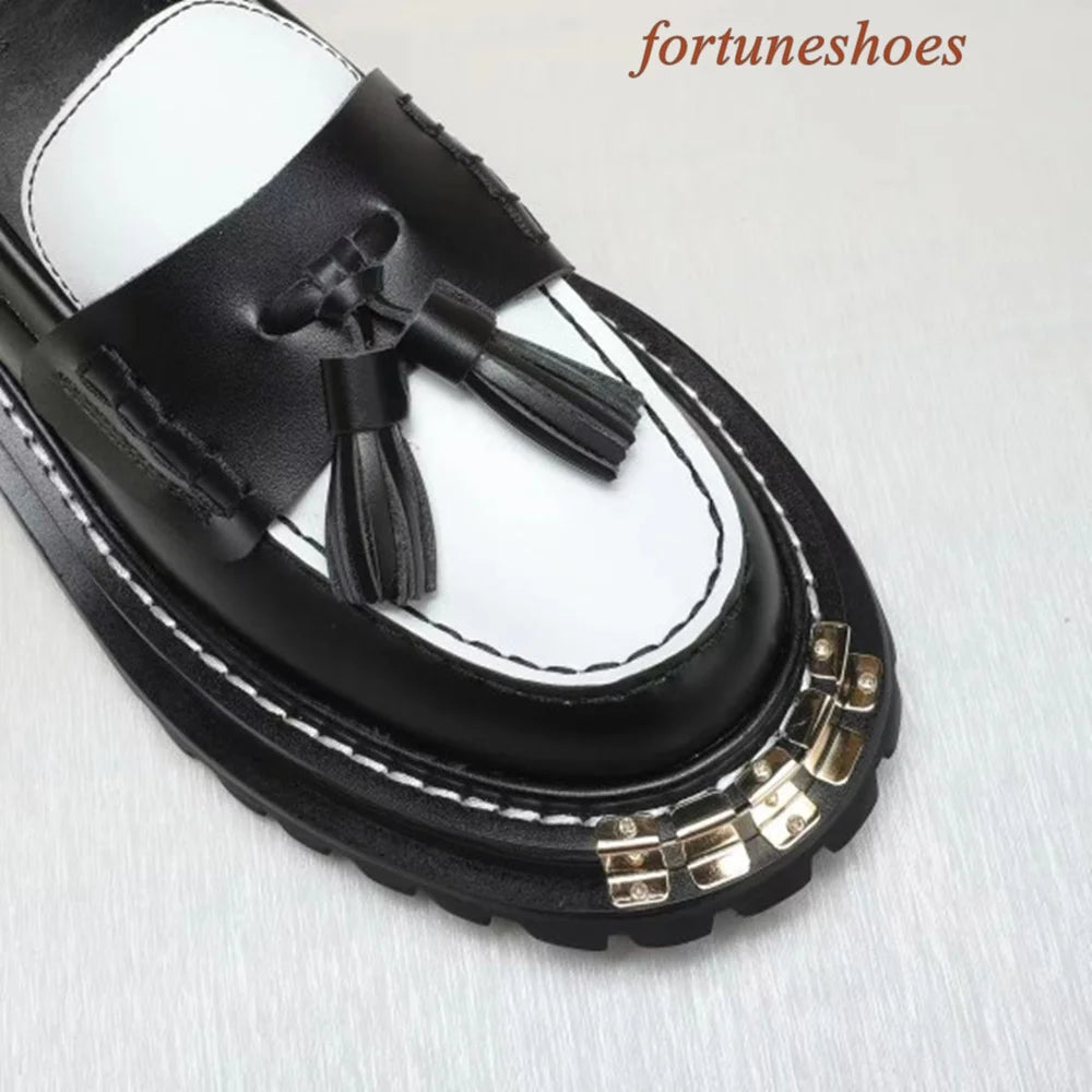 Metal Decoration Fringe Women Shoes Round Toe Slip On Sponge Cake Base Shoes Spring/autumn Fashion Casual Comfortable Shoes