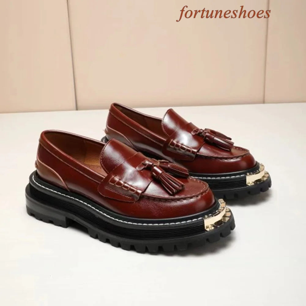 Metal Decoration Fringe Women Shoes Round Toe Slip On Sponge Cake Base Shoes Spring/autumn Fashion Casual Comfortable Shoes