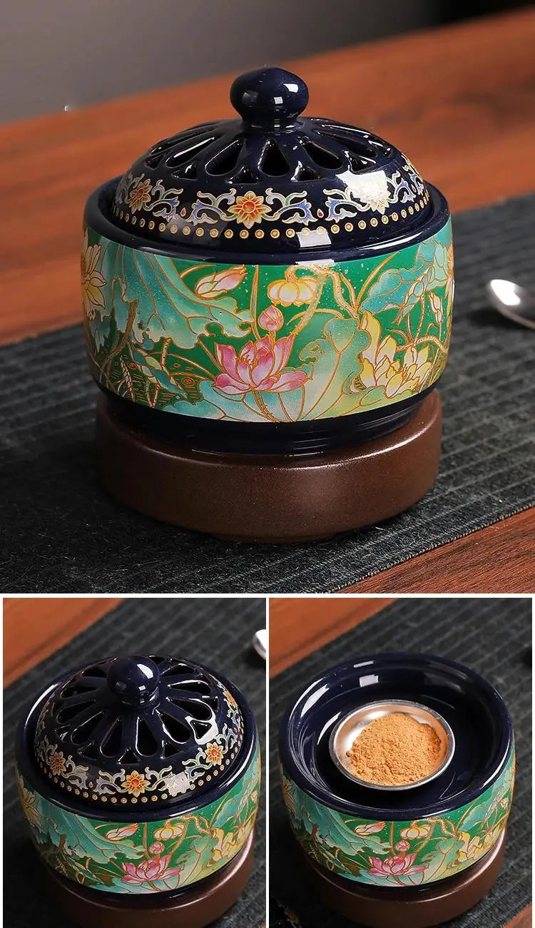 220V Enamel Electronic Incense Burner Timed Temperature Regulation Essential Oil Lamp Heating Electric Fumigating Furnace