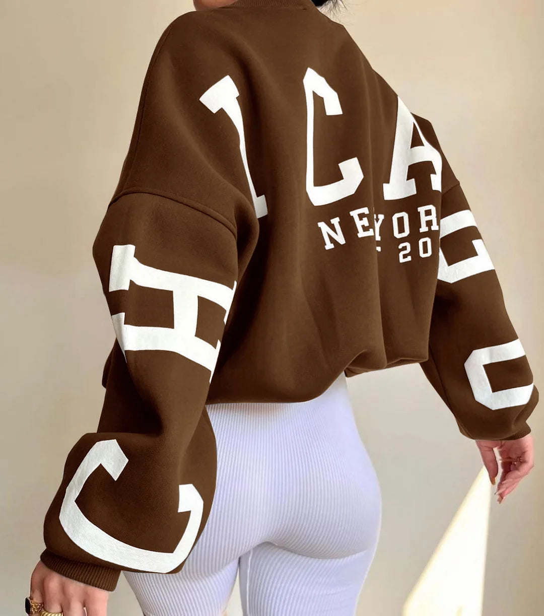 Frauen Grunge Lose Pullover Sweatshirts Zurück Brief Drucken Casual Verdickt Langarm Tops Herbst Streetwear