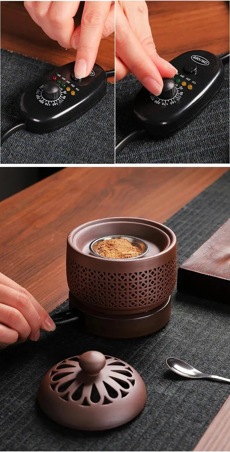 220V Enamel Electronic Incense Burner Timed Temperature Regulation Essential Oil Lamp Heating Electric Fumigating Furnace