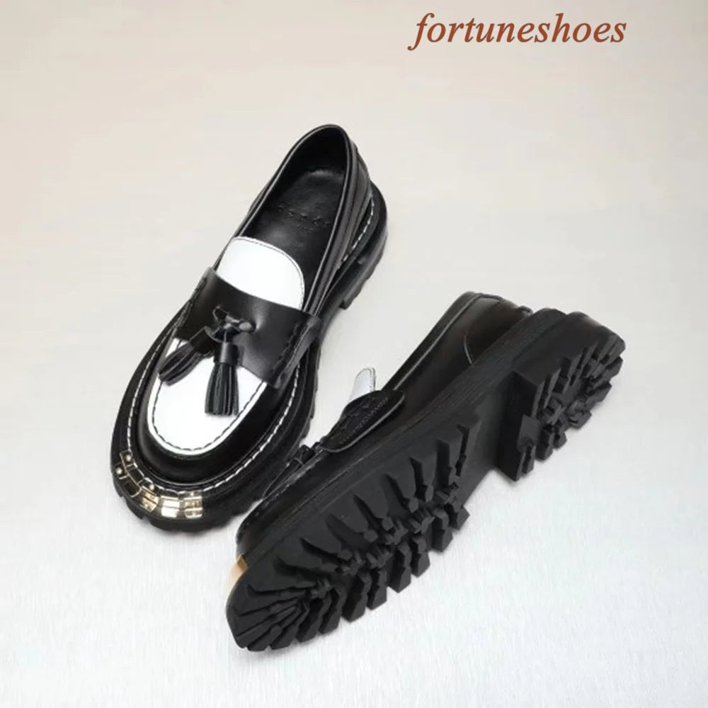 Metal Decoration Fringe Women Shoes Round Toe Slip On Sponge Cake Base Shoes Spring/autumn Fashion Casual Comfortable Shoes