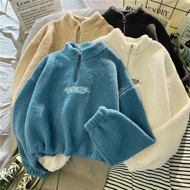 2023 Herbst Solide Brief Halb Rollkragen Pullover Frauen Langarm Lose Tops Reißverschluss Damen Kleidung Sweatshirt Sportli2023 Herbst Solide Brief Halb Rollkragen Pullover Frauen Langarm Lose Tops Reißverschluss Damen Kleidung Sweatshirt Sportlichen Stil