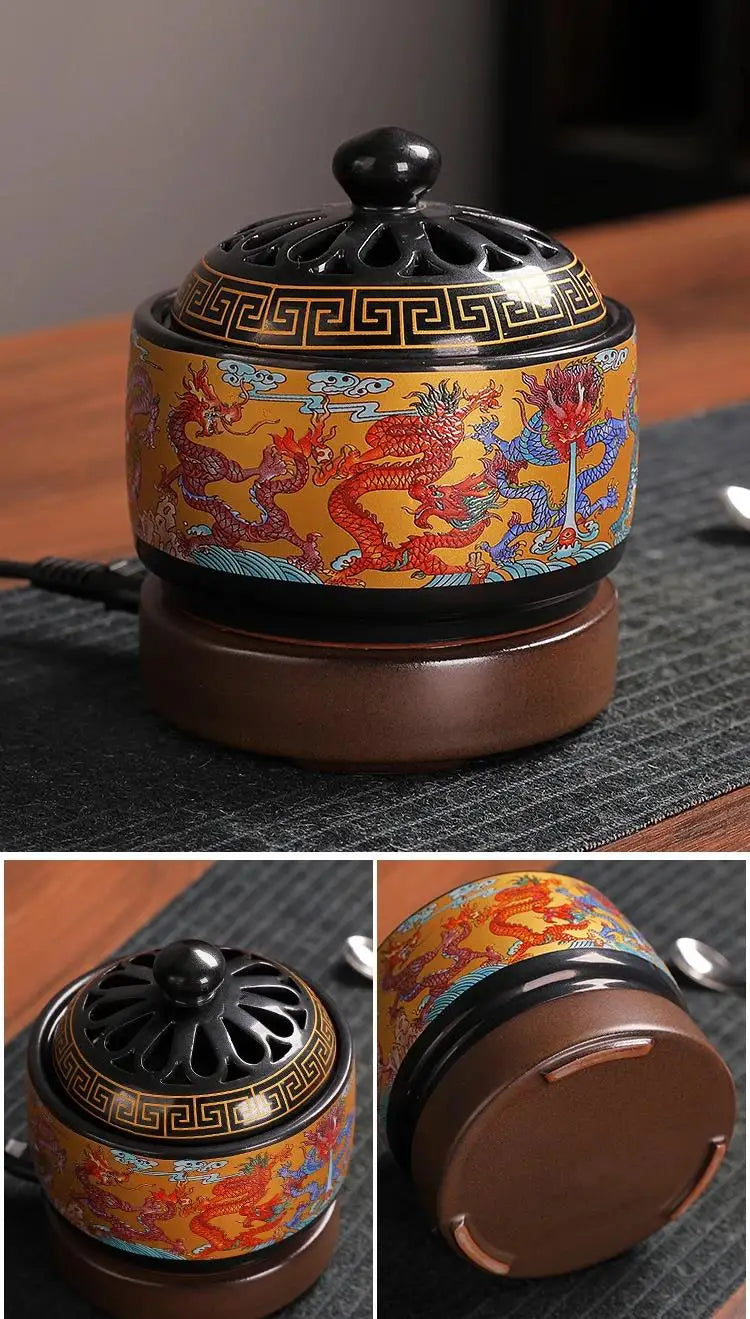 220V Enamel Electronic Incense Burner Timed Temperature Regulation Essential Oil Lamp Heating Electric Fumigating Furnace