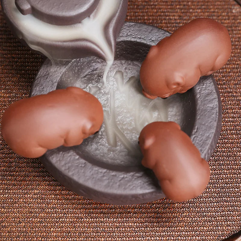 Ceramic Handicraft Lucky Pig Home Ornaments Waterfall Backflow Incense Burner Incense Holder Purple Clay Censer Without Incense