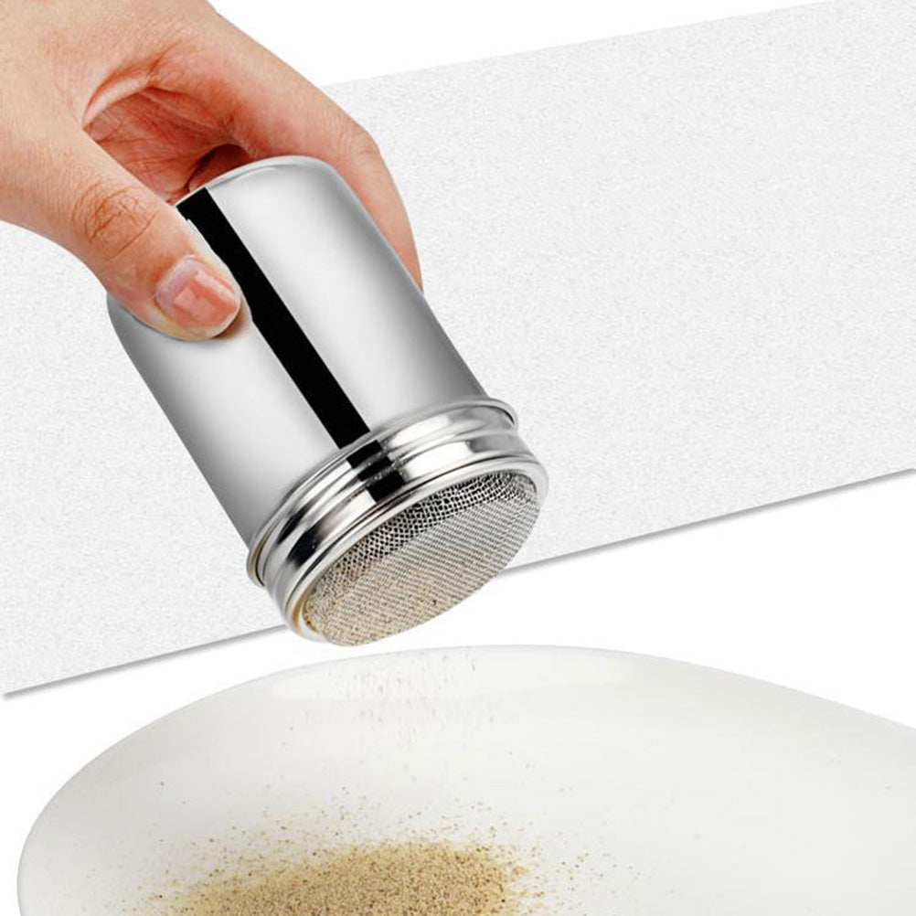 2 stücke Edelstahl Dredge Salz Zucker Pfeffer Shaker Flasche Dispenser Salz Flasche Pfeffer Kaffee Kakao Zimt Pulver Kann für
