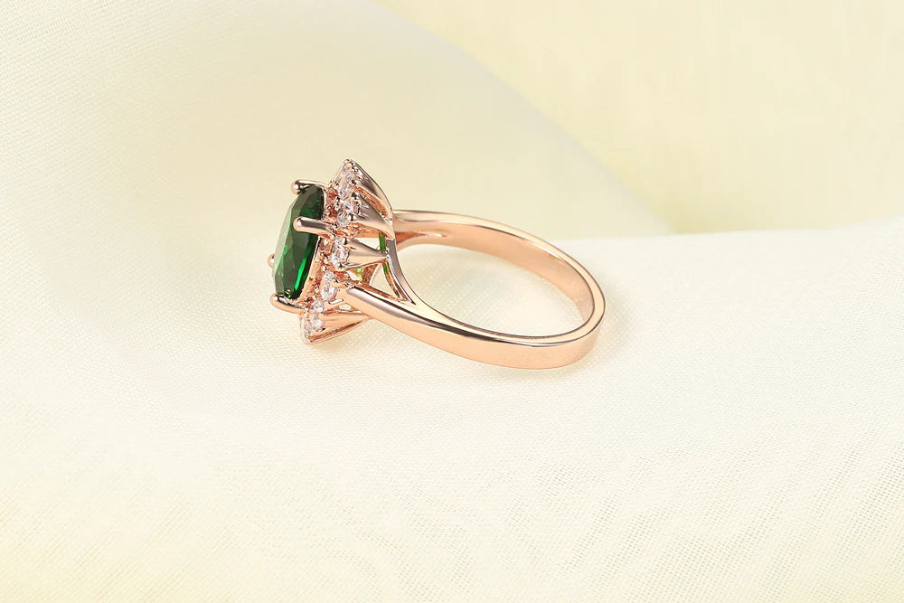 ZHOUYANG Top Quality Rose Gold Color Created Green Crystal Finger Rings Elegant Brand Jewelry CZ Austrian Crystal For Women R088