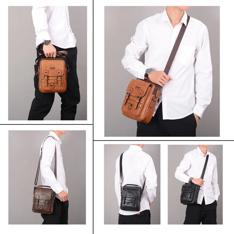 JEEP BULUO Multifunktions-Business-Handtaschen für Herren Neue Umhängetasche für Herren Große Kapazität Leder Messenger Bag Crossbody Große Marke