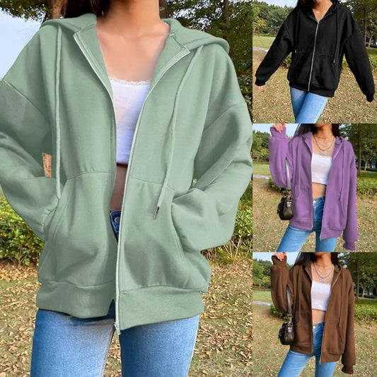 Sweatshirt Hoodie Übergröße Kapuzenjacke Sweatshirts Grau Damen Kleidung Solid Zip Up Hoodies Herbst Damen Tops Lange Ärmel
