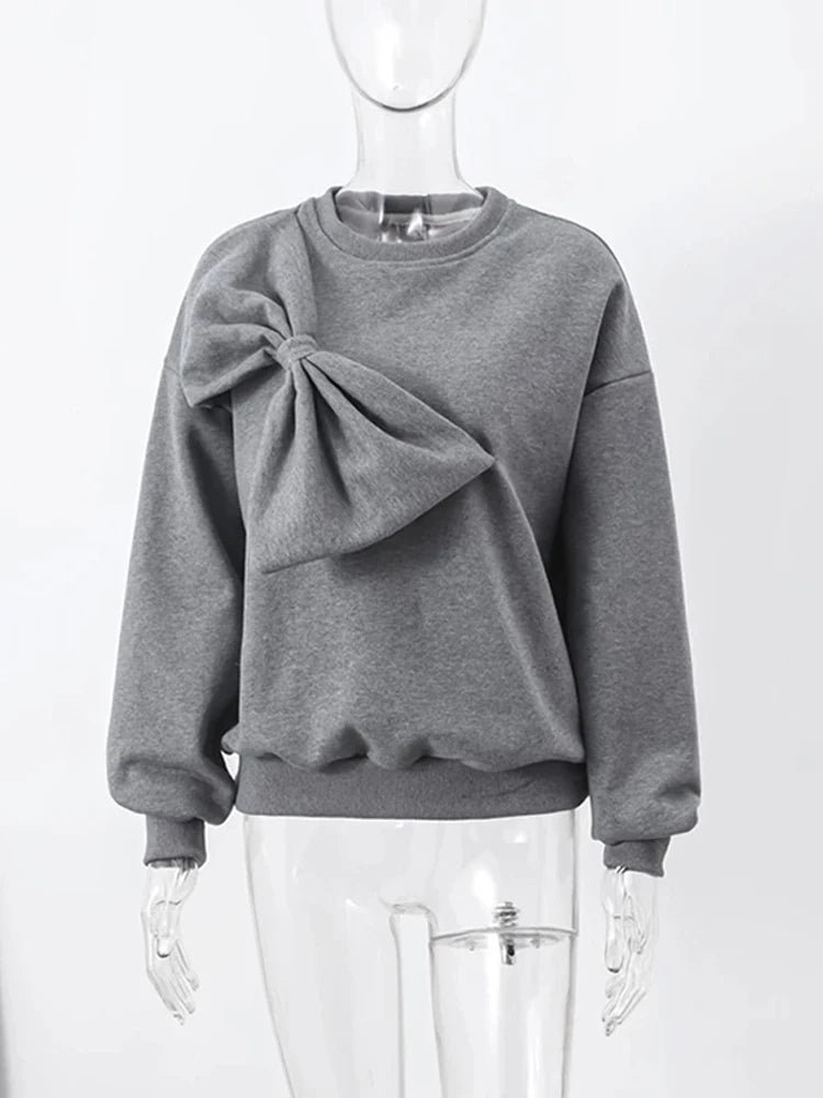 Solide Bogen Oansatz Frauen Sweatshirts Lose Langarm Casual Weibliche Pullover 2024 Frühling Mode Alle-spiel Dame Frau Kleidung