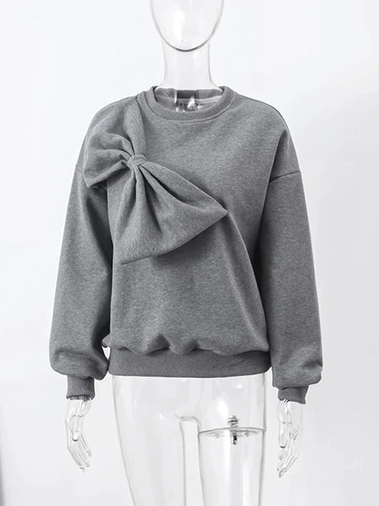 Solide Bogen Oansatz Frauen Sweatshirts Lose Langarm Casual Weibliche Pullover 2024 Frühling Mode Alle-spiel Dame Frau Kleidung