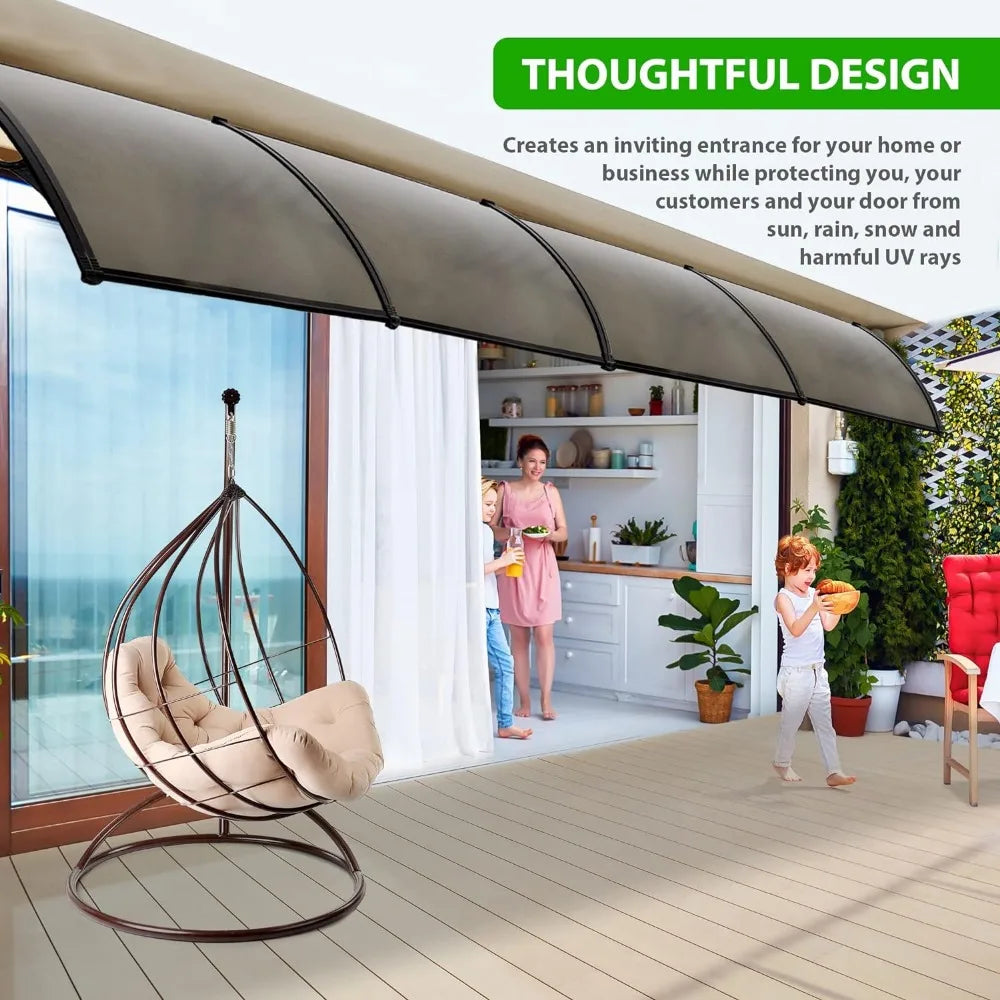 40 x 80 Zoll Fenstermarkise, Türvordach, Polycarbonat-Abdeckung, Sonnenschutz für den Außenbereich, Vordertür, Terrasse (braun, 1 Stück)