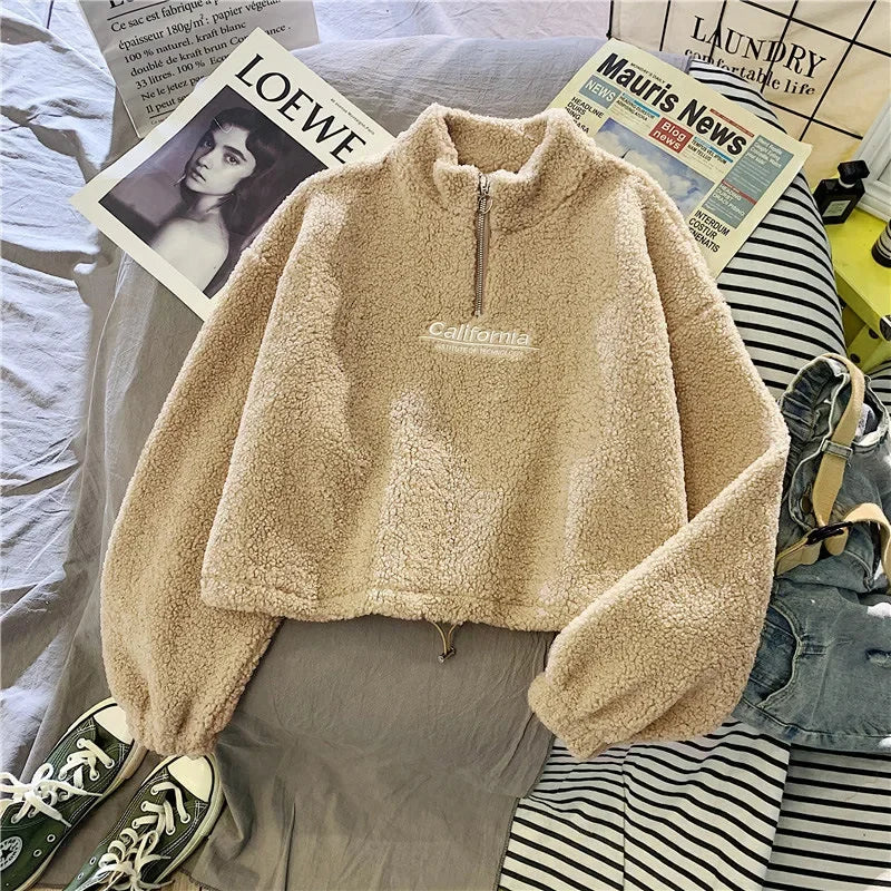 2023 Herbst Solide Brief Halb Rollkragen Pullover Frauen Langarm Lose Tops Reißverschluss Damen Kleidung Sweatshirt Sportli2023 Herbst Solide Brief Halb Rollkragen Pullover Frauen Langarm Lose Tops Reißverschluss Damen Kleidung Sweatshirt Sportlichen Stil