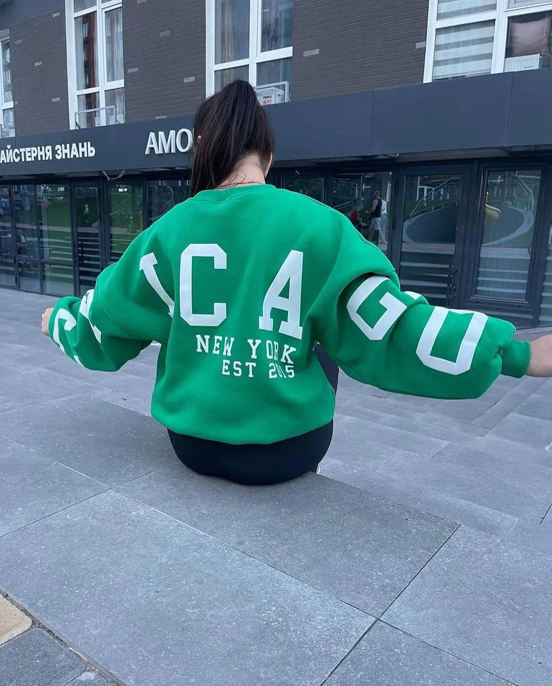 Frauen Grunge Lose Pullover Sweatshirts Zurück Brief Drucken Casual Verdickt Langarm Tops Herbst Streetwear