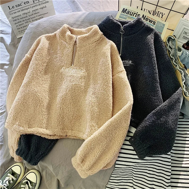 2023 Herbst Solide Brief Halb Rollkragen Pullover Frauen Langarm Lose Tops Reißverschluss Damen Kleidung Sweatshirt Sportli2023 Herbst Solide Brief Halb Rollkragen Pullover Frauen Langarm Lose Tops Reißverschluss Damen Kleidung Sweatshirt Sportlichen Stil