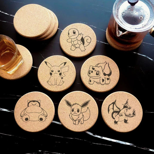 Cork Coaster 0.8cm Thicken Engraved Cartoon Animals Cup Tea Coffee Mug Holder for Kitchen Mat Tableware Round Drink Coasters