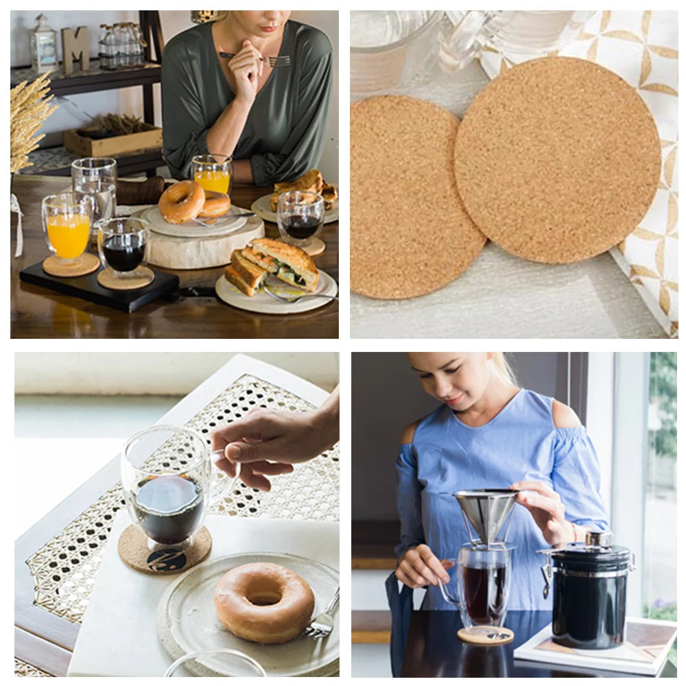 Cork Coaster 0.8cm Thicken Engraved Cartoon Animals Cup Tea Coffee Mug Holder for Kitchen Mat Tableware Round Drink Coasters