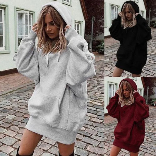 Mode-Trend Damen Einfarbig Lose Langarm Verdickt Hoodie Frau