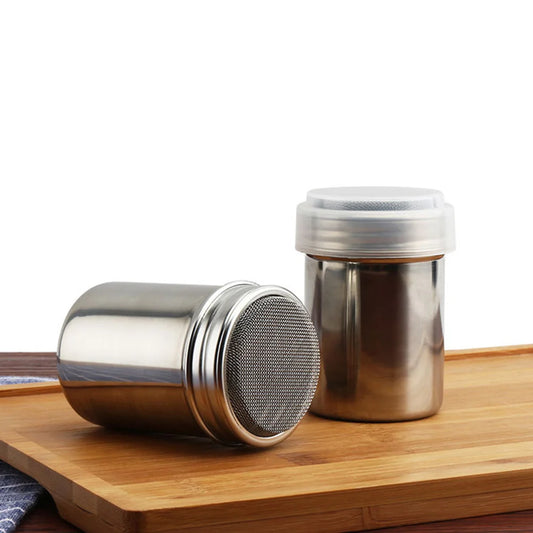 2 stücke Edelstahl Dredge Salz Zucker Pfeffer Shaker Flasche Dispenser Salz Flasche Pfeffer Kaffee Kakao Zimt Pulver Kann für