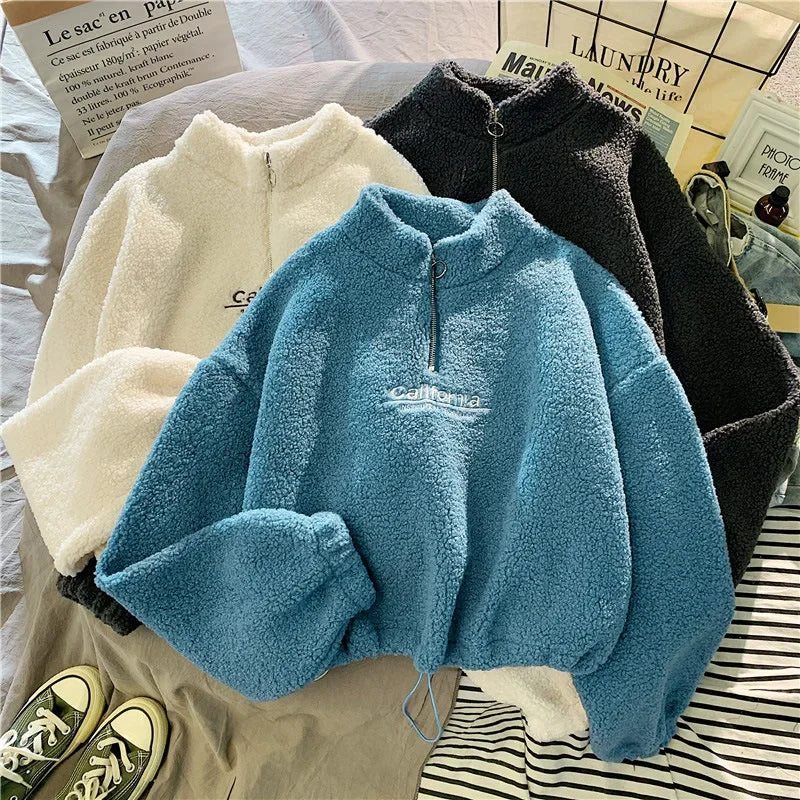 2023 Herbst Solide Brief Halb Rollkragen Pullover Frauen Langarm Lose Tops Reißverschluss Damen Kleidung Sweatshirt Sportli2023 Herbst Solide Brief Halb Rollkragen Pullover Frauen Langarm Lose Tops Reißverschluss Damen Kleidung Sweatshirt Sportlichen Stil