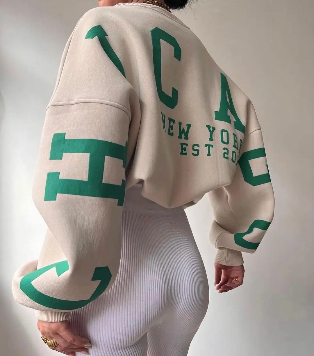 Frauen Grunge Lose Pullover Sweatshirts Zurück Brief Drucken Casual Verdickt Langarm Tops Herbst Streetwear
