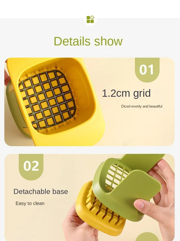 Multifunktionaler Gemüseschneider für den Haushalt Pommes Frites, Zwiebeln, Gurken, Karotten, Schinken und Obstschneider