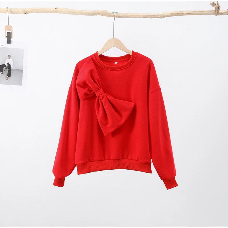 Solide Bogen Oansatz Frauen Sweatshirts Lose Langarm Casual Weibliche Pullover 2024 Frühling Mode Alle-spiel Dame Frau Kleidung